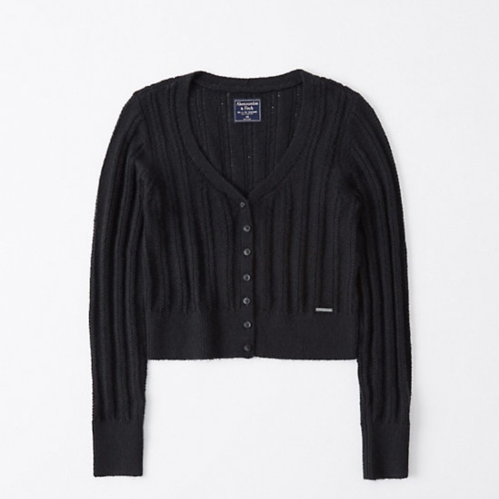 A&F black cropped cable knit cardigan
